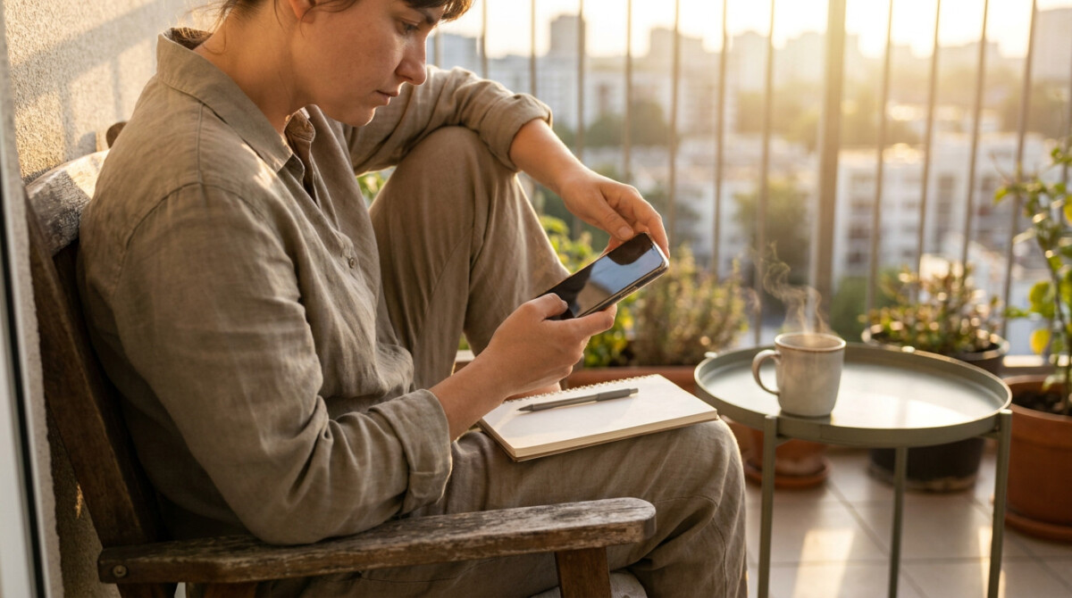 Person reviewing vacation savings progress on a phone at home
