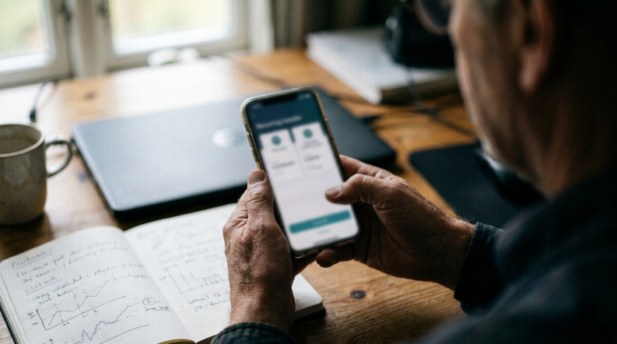 Close-up of hands scheduling a recurring transfer on a phone to automate your savings