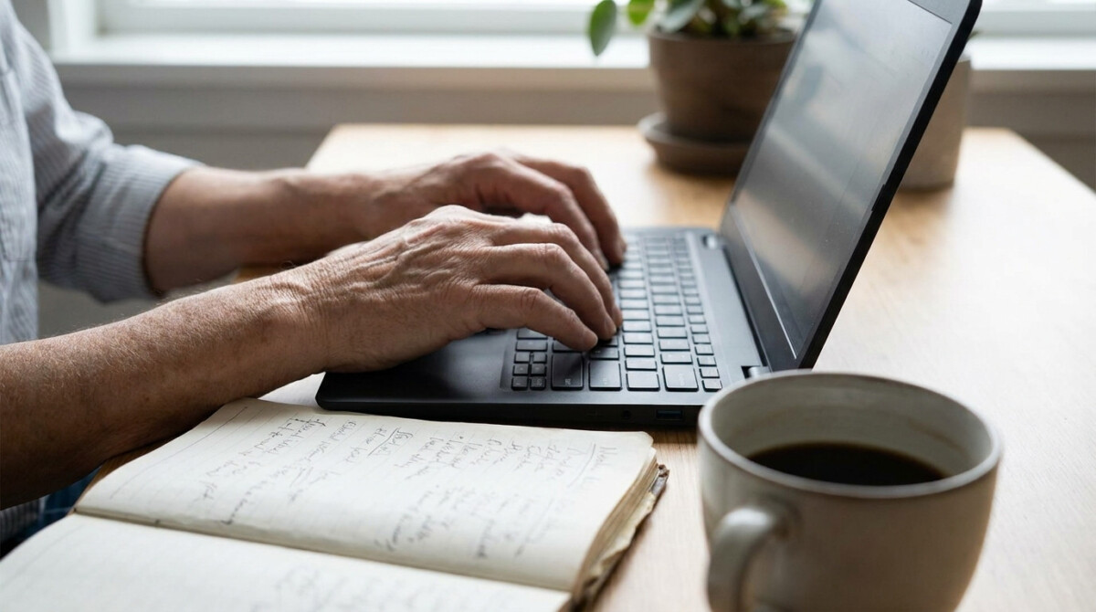 Close-up of hands writing pitch notes to land a first freelance client