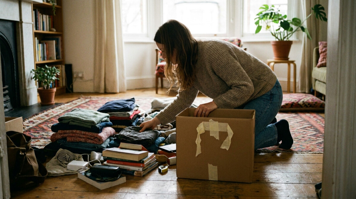 Sorting closet items into boxes before you sell unused items online