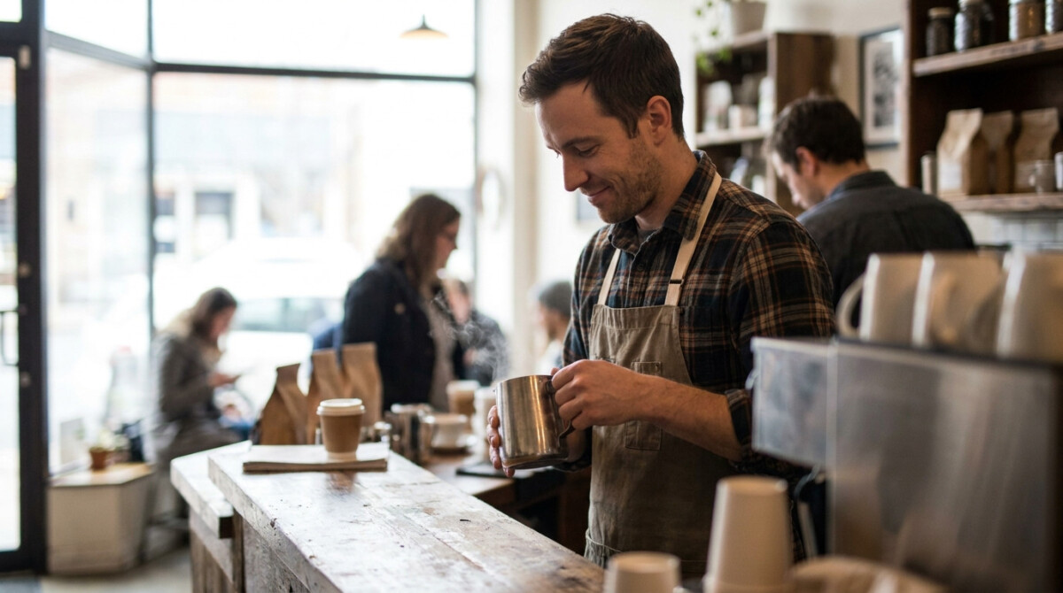 part-time jobs that pay well - barista working a morning coffee shop shift