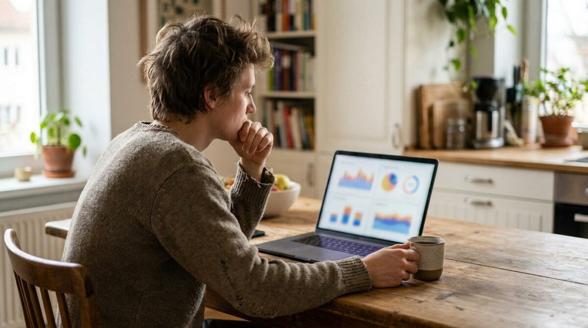 Beginner investor studying investing for beginners on a laptop at home