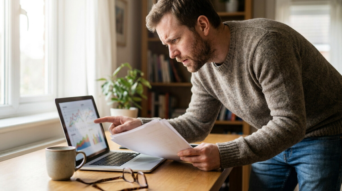 professional reviewing 401k retirement account statement at home office desk