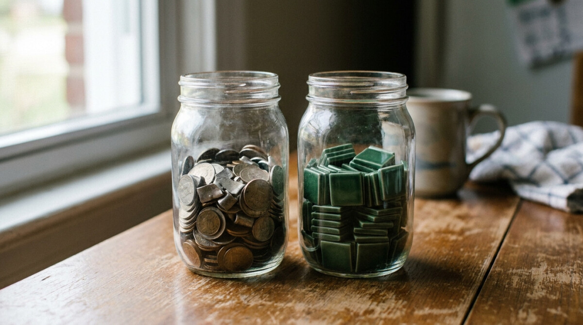 index funds vs individual stocks comparison two jars with coins on wooden table showing different investing approaches