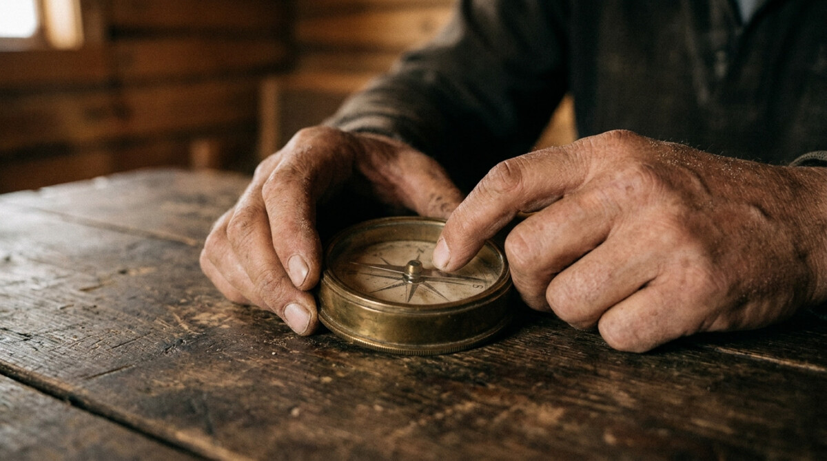 understanding risk tolerance hands holding compass on wooden table representing careful navigation of investment decisions