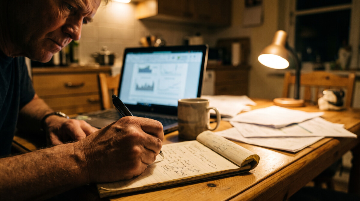 impulse spending psychology person reviewing budget late at night