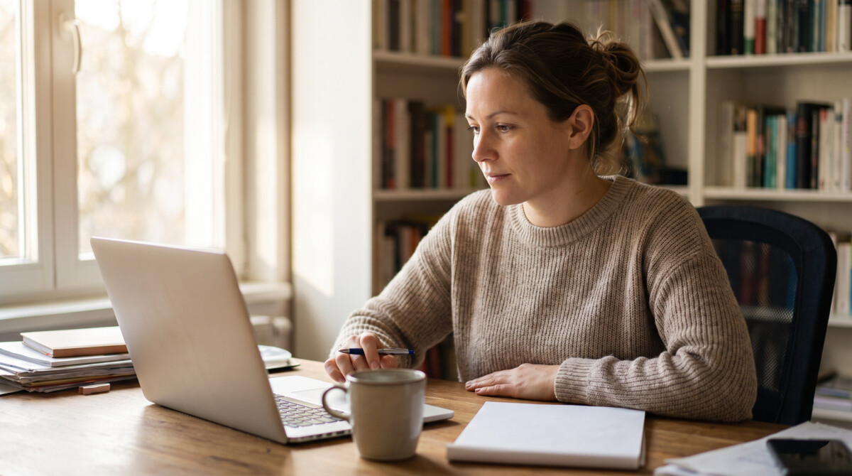 freelance service income woman working from home office on laptop