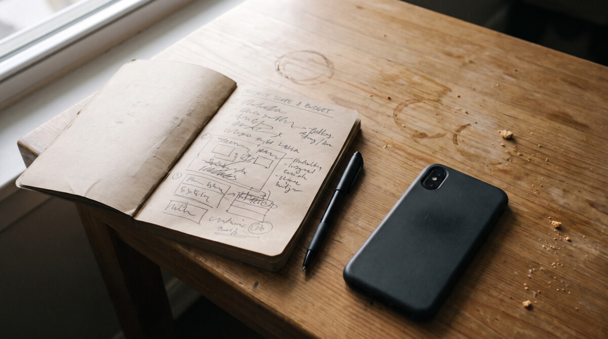 freelance pricing worksheet and budget calculations on notebook