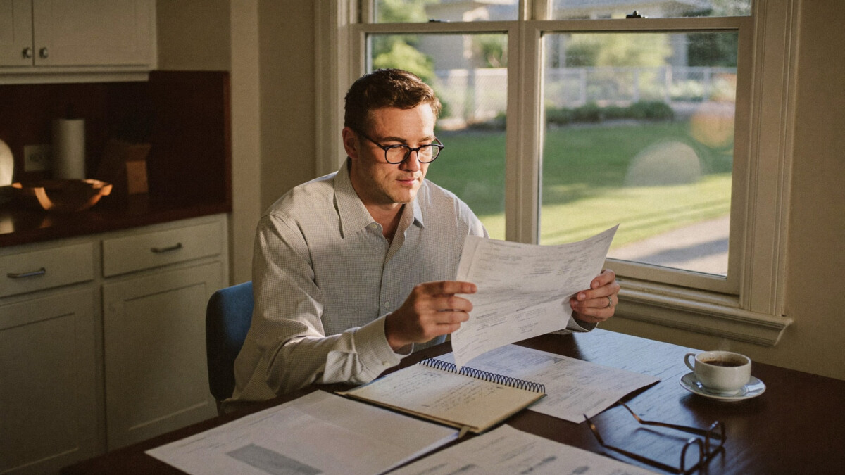 reviewing account statements while planning an investment strategy at home