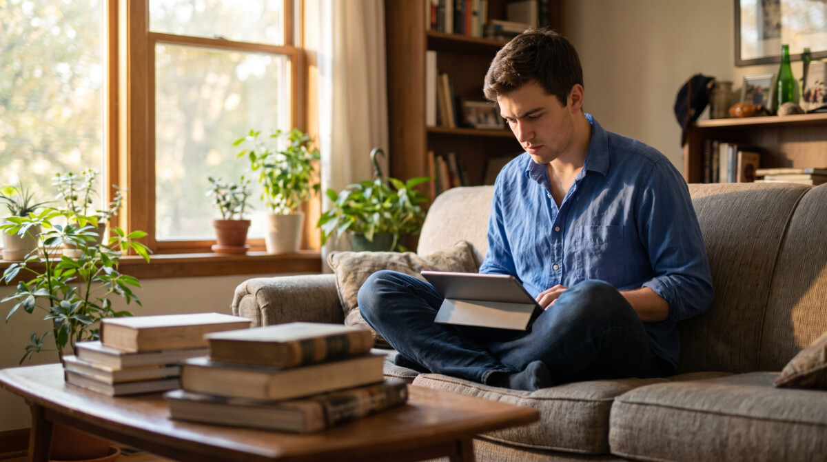 value investing vs growth investing — young investor reading about investment strategies at home